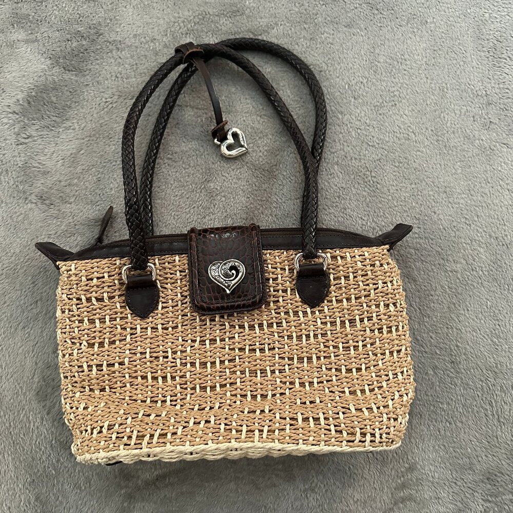 Brighton Straw Handbag Purse Brown Tan Woven Shoulder Bag